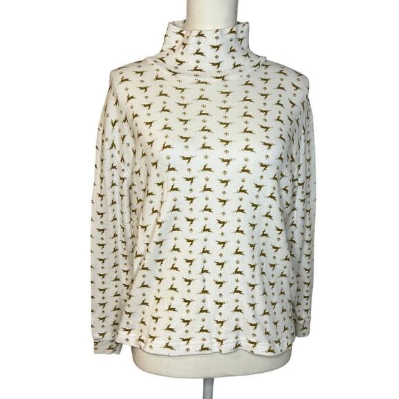 Partners Tops - Partners by Mervyns Womens Cotton Top Mock Neck Long Sleeve Small Holiday Print